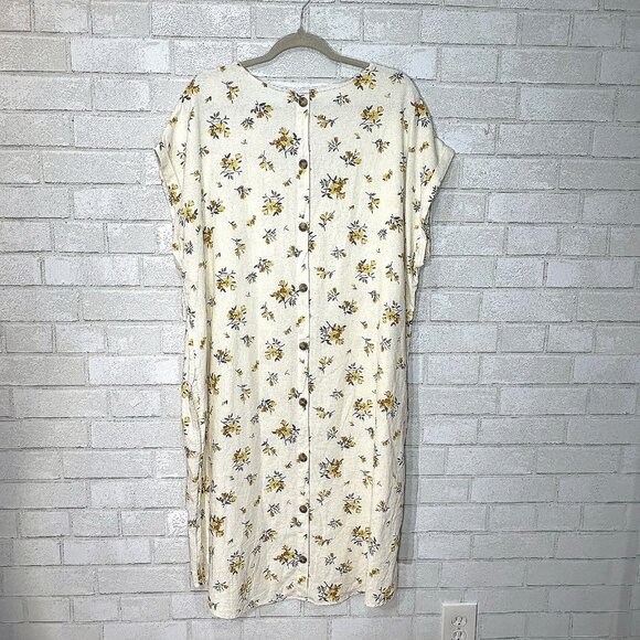 Old Navy Linen Blend Midi Dress‎ Size XXL Tall Floral Cottage Beachy Lagenlook - Picture 2 of 11